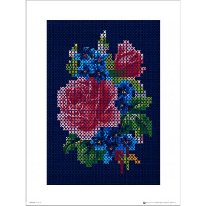 Reprodukce Vintage Cross Stitch Flowers Large