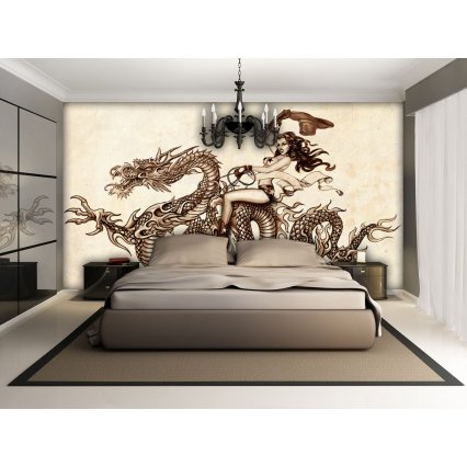 Fototapeta Woman on a fiery dragon